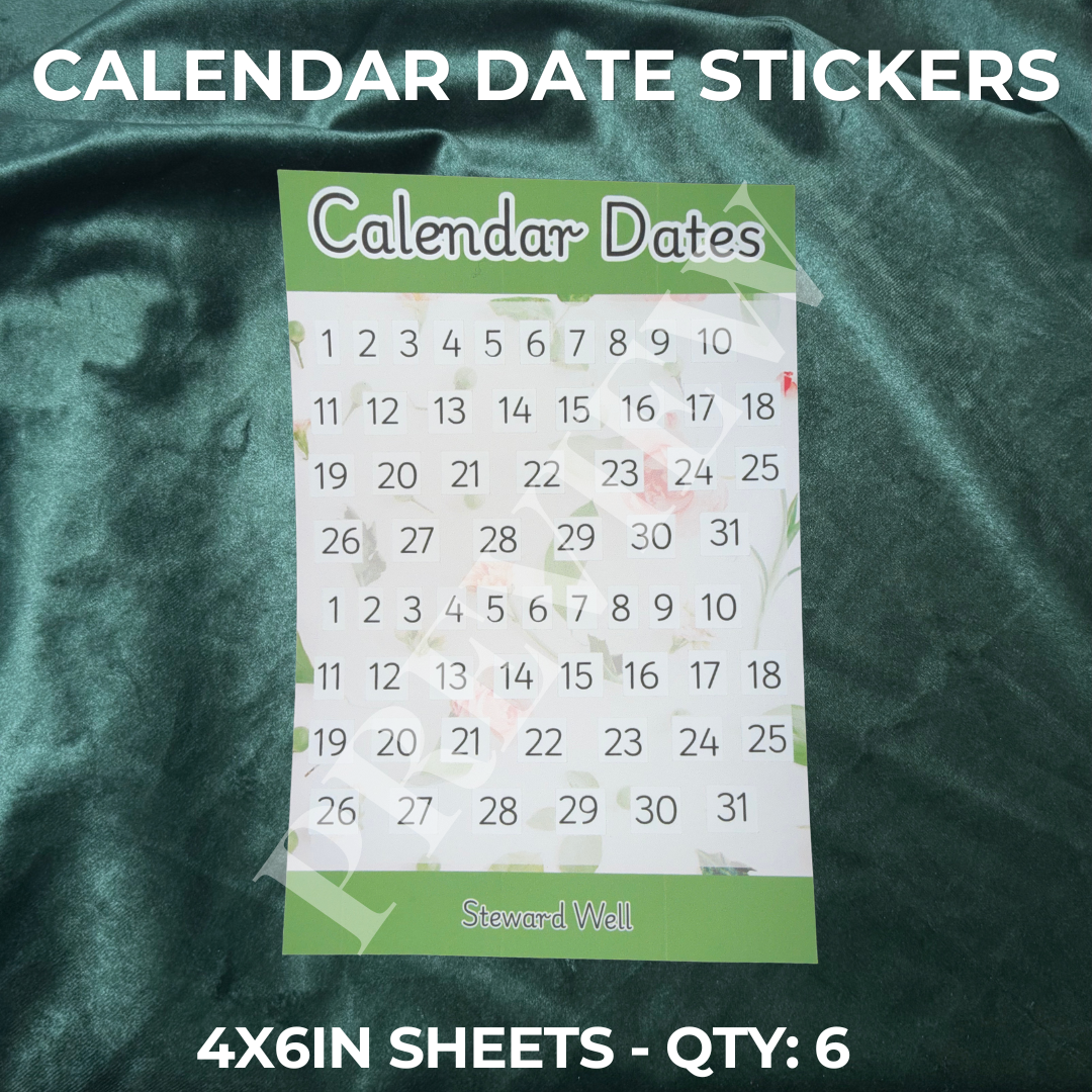 Steward Well Calendar Date Planner Stickers | 12-Month Date Sticker Set