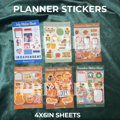 Steward Well Monthly Planner Stickers | 12-Month Seasonal Sticker Collection | 4×6 Planner Sheets